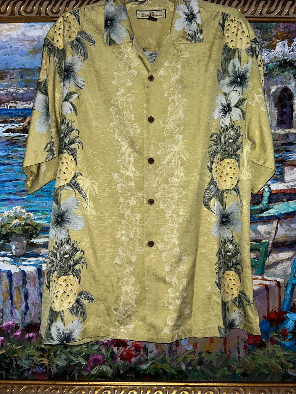 Tommy Bahama Pale Yellow Pineapple Floral Camp Shirt